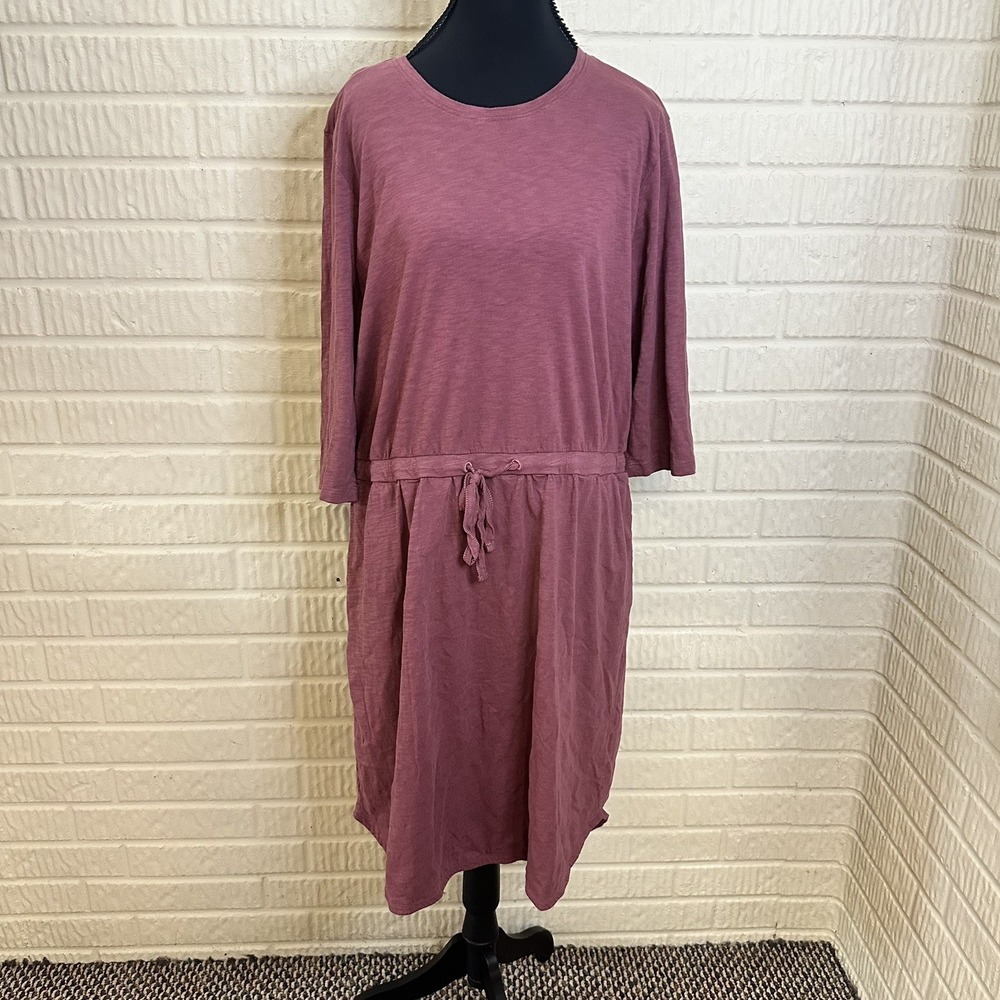 Pact Women's Relaxed Slub Tie Waist Dress Sz XL Mauve Casual Loungewear Organic